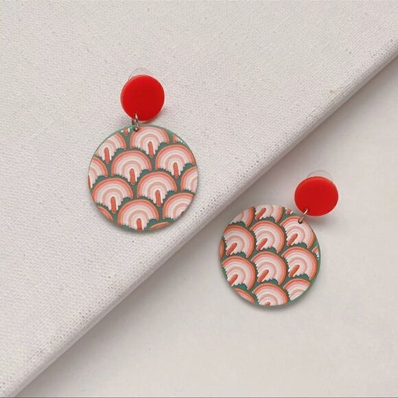 Retro Rainbow Earrings, Lightweight Acrylic 90s Earrings, Y2K, Hippie Jewelry - Picture 1 of 1
